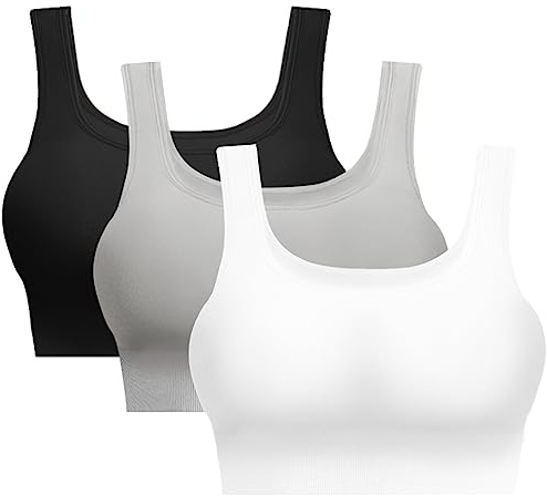 SIMIYA Sports Bra Women Seamless Crop Bra Top Comfort Bra with Removable Pads - Perfect for Everyday Wear(02style-Black+White+Grey,M)