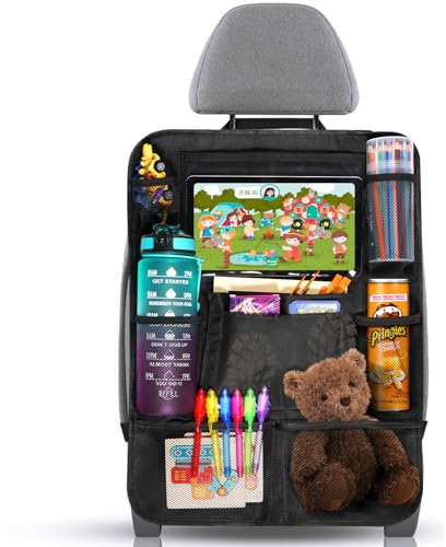 Diboniur Rückenlehnenschutz Auto Kinder - Auto Organizer Kinder mit 10 Taschen, Autositz-Organizer für iPad Tablets unter 10,5 Zoll, Viel Stauraum（Dickere Ausführung）, Schwarz
