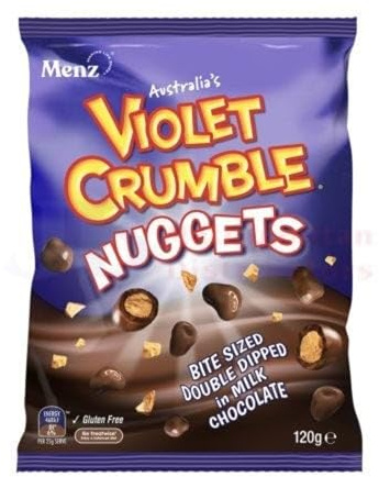 Robern Menz Violet Crumble Nuggets – Double Dipped Honeycomb in Milk Chocolate – 120g Bag – Made in Australia