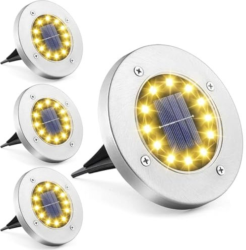 JIMACRO LED Solar Gartenleuchte, 12 LEDs Solar Bodenleuchten Aussen Garten, 4 Stück Wasserdicht Solarleuchte Gartenleuchte für Rasen, Auffahrt, Gehweg, Patio, Garden Solarleuchte