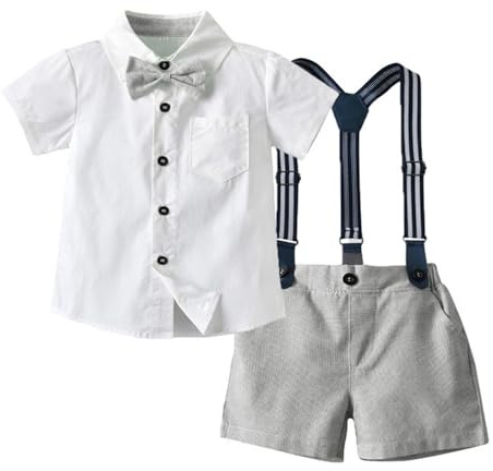 Volunboy Baby pojkar kostym set kläder skjorta med fluga hängslen shorts sparkdräkt kostym, Djupgrå, 3-4 år