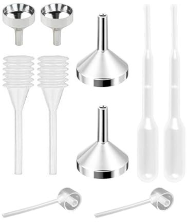 MUNSKT 10 Stück Aluminium Mini Trichter Metall Set, Kunststoff Tropfer Kunststoff Spender für Flasche Feilen ätherisches Öl, Füllen kleine Flasche, Glitter Pulver, Kosmetik, Kunsthandwerk, Sand