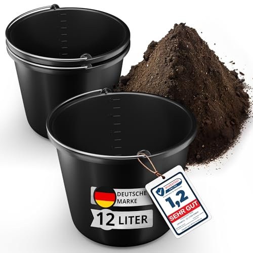 3 Stück Oramics 12L Eimer mit Edelstahl Henkel – Baueimer Kübel für Zement und Mörtel – Stabiler Wassereimer, Mörteleimer mit Skala für Haushalt, Garten, Baustellen (3X 12 Liter Putzeimer)