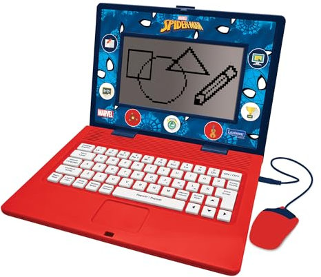 Lexibook, Spider-Man, Bilingual and Educational Laptop SPANISH/ENGLISH, Toy for Children, 170 Activities to Learn, Play Games and Music, Large Screen, Blue/Red, JC599SPi2