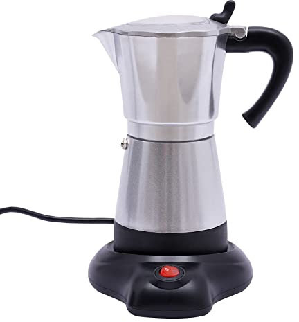 MINRS Machine à Expresso, 6 Tasses, Poignée Anti-Brûlure, Moka, Carafe à Expresso électrique, Camping, Cafetière, Soupape de Sécurité, Pour Les Amateurs de Café, Argent