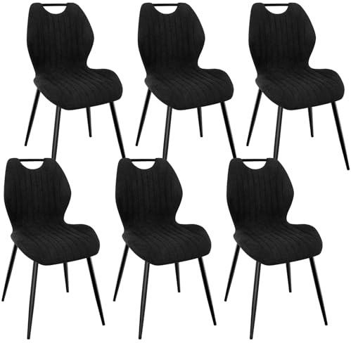 WAFTING Lot de 6 Chaises de Salle à Manger, Rembourrées, avec Dossier Haut, en Tissu et Pieds en Métal Laqué Noir, pour Salle à Manger, Chambre à Coucher et Réception, Noir