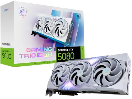 MSI GeForce RTX 5080 16G Gaming Trio OC White — 16GB GDDR7 (30Gbps/256-bit), PCIe 5, Boost: 2745 MHz, HDMI 2.1b, DisplayPort 2.1b
