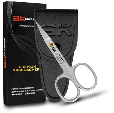 Nagelschere gebogen Edelstahl Rostfreie Qualität Präzises Schneiden an schwierigen Stellen Nagelhautschere Scharfe gebogene Nagelschere Kombischere Maniküre & Pediküre Pflege Kunstleder Schutzetui