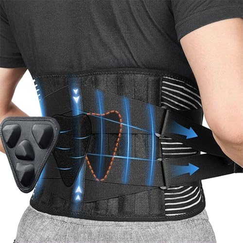 HouYa-Tec Ceinture Lombaire de Soutien avec 6 Baleines Métalliques, Attelle de Dos Réglable pour Homme & Femme, Support Dorsal Respirant pour Travail, Sport et Conduite, Discret (noir, M)