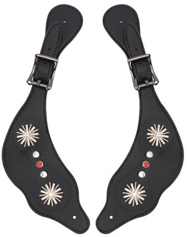 Agatige Cinghie per speroni per Stivali da Cowboy, Cinturini per speroni Occidentali Floreali Vintage con Strass in Pelle per Equitazione (Nero)