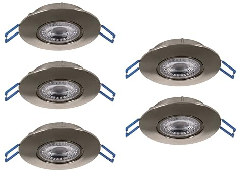 EGLO 5-pack LED infällda spotlights Cedrez, Ø 9 cm, extra platta takspots | med DIP-switch, plast i silver, varmvit, neutralvit, kallvit
