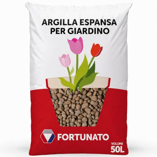 FORTUNATO Argilla Espansa Leggera per Piante, 50 L, Granuli 8-20 mm, Drenaggio Superiore, Substrato Naturale per Idroponica e Vasi