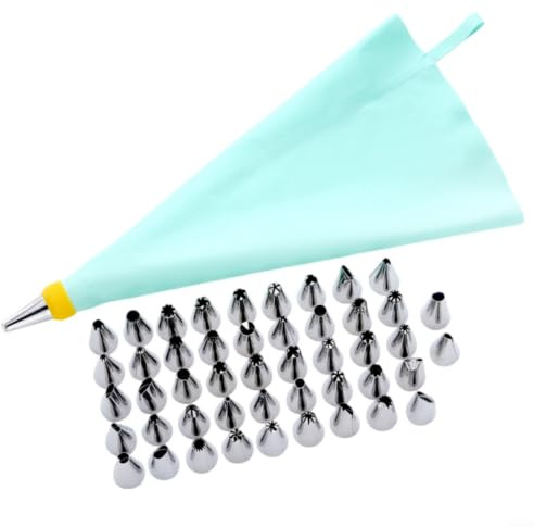 MIKMLYZE Set di sac à poche e punte, 50 beccucci in acciaio inox, riutilizzabili, blu, per decorare torte, pasticceria, glassa (50 pezzi)
