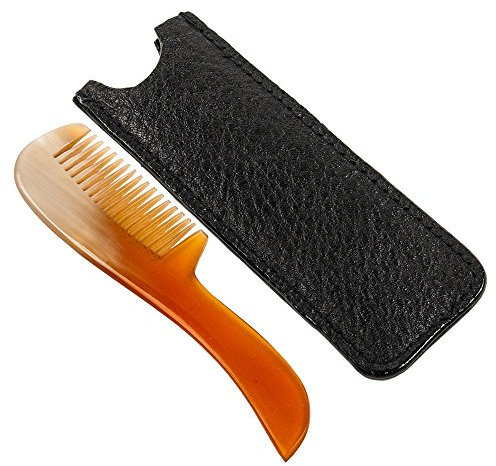 Parker Safety Razor Echter 100% Horn Schnurrbart & Bart-Kamm mit Ledertasche Aus