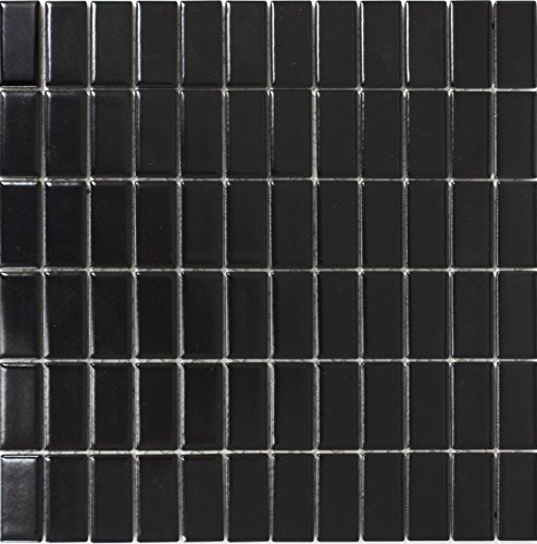 Mosaik ätpinnar uni svart matt keramik, mosaiksten format: 23,2 x 48 x 6 mm, bågstorlek: 300 x 300 mm, 10 ark