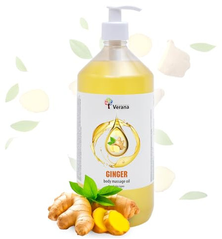 Verana Aceite de Masaje Jengibre, Natural, Eficaz en programas de Modelado Corporal, Anticelulítico, Reduce las Arrugas, Rejuvenecedor, Efecto Calorífico, Aromaterapia (1L)
