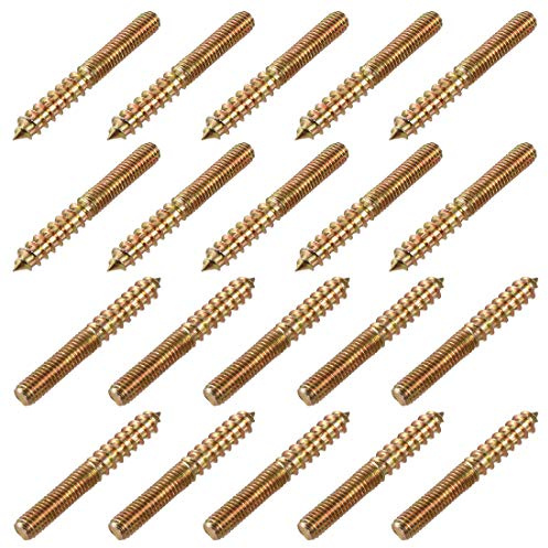 sourcing map M6 Hanger Bolts Length 2(50mm) Double Headed Bolts Self-Tapping Screw 6mm Wood Joint Furniture Legs 20pcs