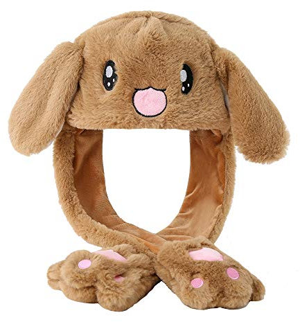 dressfan Dame Mädchen Plüsch Tier Hase Ohr Hut Spielzeug Geburtstagsgeschenk mit Beweglichen Ohren Drücken der Tiermütze Machen die Ohren Bewegen Mädchen Cosplay (Khaki)