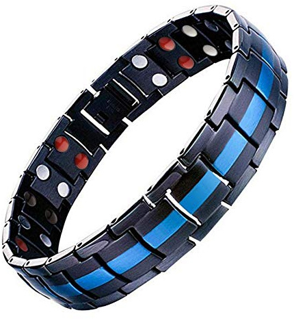 JFUME Braccialetto magnetico uomo blu reale e nero Gioiello regalo uomo con strumento di rimozione del collegamento regolabile da 8,5