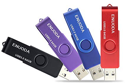 ENUODA Lot de 4 Clé USB 64 Go Grande Vitesse USB 3.0 Flash Drive Stockage Rotation Disque Mémoire Stick (Mixte Couleur:Rouge Noir Bleu Violet)