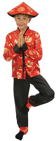 P'TIT CLOWN - Costume Nouvel An Chinois Enfant - Parfait pour Fêtes Costumées et Évènements à Thème - Polyester - Rouge (Garçon, 10-12 ans)