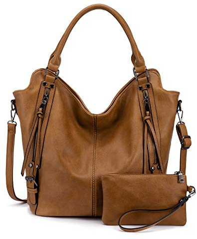 Realer Borsa Donna Set Grande Borse a Mano Ecopelle Borsa a Tracolla Hobo Tote Clutch 2 Pezzi Marrone Chiaro