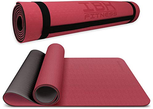 IBK FITNESS - Tappetino da Yoga, Tappetino da Yoga Imbottito e Antiscivolo Fitness Pilates e Ginnastica con Cinturino di TPE,180 x 60 cm (Rosso)