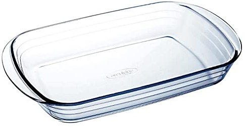 Tradineur - Fuente para horno rectangular - Fabricado en Vidrio - Apto para horno, microondas, congelador y lavavajillas - 2 Litros - 5,5 x 32 x 20 cm