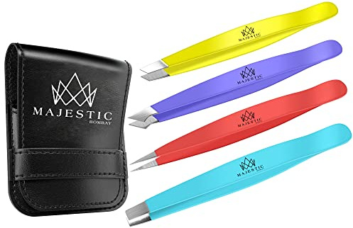 Majestic Bombay Fine Point + Slant Tweezers for Women and Men – Splinter Ticks, Facial, Brow and Ingrown Hair Removal–Sharp, Needle Nose, Surgical Tweezers Precision best tweezers for chin hair