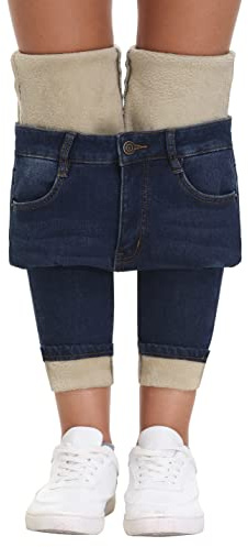 AMRSPENG Fleece Lined Jeans Women Womens Fleece Lined Jeans Flannel Lined Womens Jeans Winter Pants Skinny Jeans,Navy, Size 08