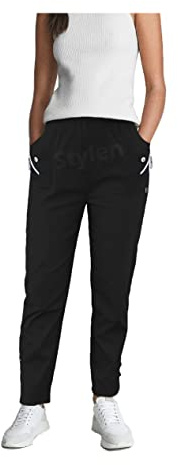 URBAN STITCH Trouser for Women UK Black Casual Full Length Elasticated High Waist Pants with Stretch Light Weight Summer Straight fit Ladies Bottoms (16, Black)