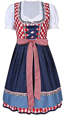 YUDATPG Bavarian Oktoberfest Costume Women German Traditional Oktoberfest Outfits Dirndl Dress Carnival Halloween Bar Waitress Cosplay Beer Maid Fancy Dress Maid Plaid Costume (Red, L)