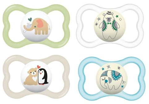 MAM Air Pacifier for Babies 6-16 Months, Extra Air Flow for Sensitive Skin, Glows in The Dark, Developed with Medical Experts, BPA-Free Skin Soft Silicone, 4 Count, Made in Europe