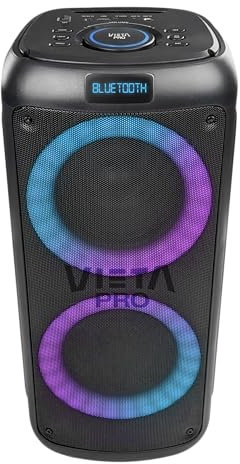 Vieta Pro | Altavoces Autoamplificados Bluetooth de 100W con Reproductor USB, Radio FM, Luces LED, Entrada de Micro y AUX-IN con batería de 9h | Altavoz Speaker Grande Party 2 para Fiestas y Karaoke