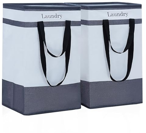 ROSOS Laundry Basket, 80 L Collapsible Laundry Baskets, 2 Pack Laundry Hamper with Extended Double Handle, Foldable Laundry Basket for Laundry Bedroom Bathroom Dorm Storage Clothes Toys, Black