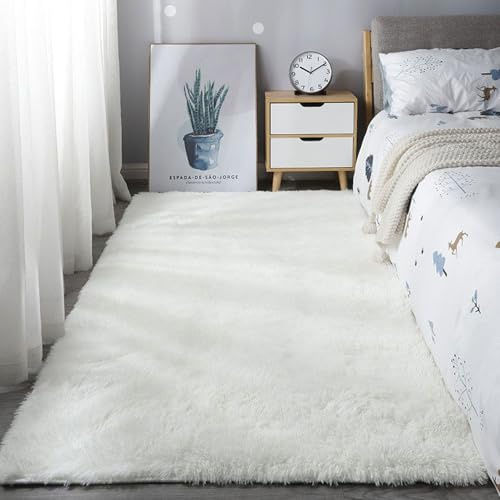 XUEDNGM Alfombras Salón Pelo Largo 120 x 280 cm Parte Inferior Antideslizante, Lavable hasta 30 Grados, Muy Suave Alfombra de Interior para Dormitorio para Salón, Blanco