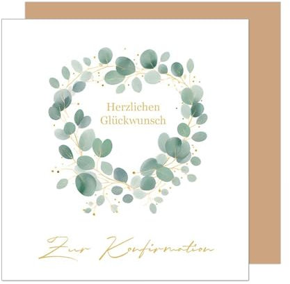 Edition Seidel Premium quadratische Glückwunschkarte zur Konfirmation mit Umschlag. Konfirmationskarte mit Spruch Karte Grußkarte Junge Mädchen Jugendliche Kranz Eukalyptus (KFQ102 SW025)