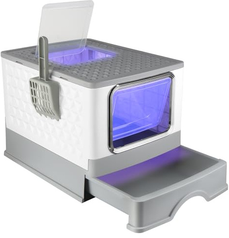 Arenero Automático para Gatos con Control de Arena Amovible, Asa de Transporte y Pala, Desinfección UV, Arenero Cerrado, Casa de Baño, 52 * 39 * 39 cm Esterilización - Gris