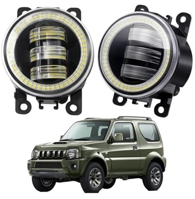 JHMHCOQ Faro Proiettore 2 X Angel Eye Fendinebbia Di Montaggio Per Suzuki Per Jimny FJ 1998-2014 Auto Paraurti Anteriore LED Lente Nebbia Lampada Di Guida DRL 30W 6000LM 12V Fanale Proiettore(Bianco)