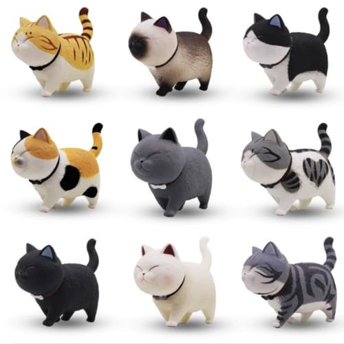 KARLOR Mini Kitten Figures, 9 Pcs Cat Figures Decoration, Cat Statue Decoration Realistic Cat Ornaments Black Grey Orange White Kittens Miniature Animal Ornaments Animal Table Car Desktop Office