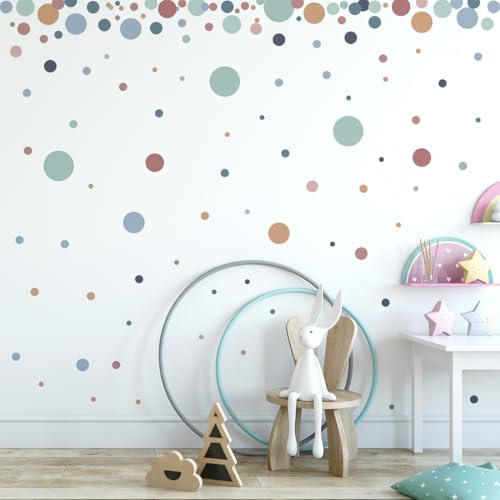 ZKGYUS 140 Pezzi Adesivi Murali Bambini, Boho Punti Adesivi Murali, Autoadesivo Punti Adesivi da Parete, Ragazze Camerette Camera da Letto Asilo Nido Decorazione Multicolore Pois Vinile