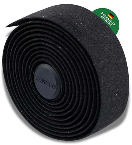 CONTEC Lenkerband Prestige.Cork, 2000x30x2,5 mm, aus Kork-EVA-Schaum, selbstklebend und rutschsicher, mit Klebestreifen und 2 Lenkerstopfen, Paar, schwarz