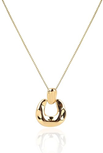Mikovivi Gold-Toned Pendant Necklace for Women, Chunky Adjustable Statement Chain Necklace Vintage Design Dainty Jewelry for Casual Outfits