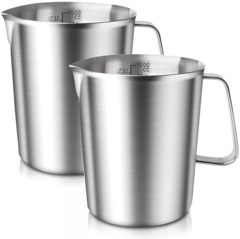 Bicchiere dosatore in acciaio inox, con manico e scala, bricco per latte in acciaio inox 304 per alimenti, per cappuccino, latte espresso, misurino da 1 l per cucina e caffè