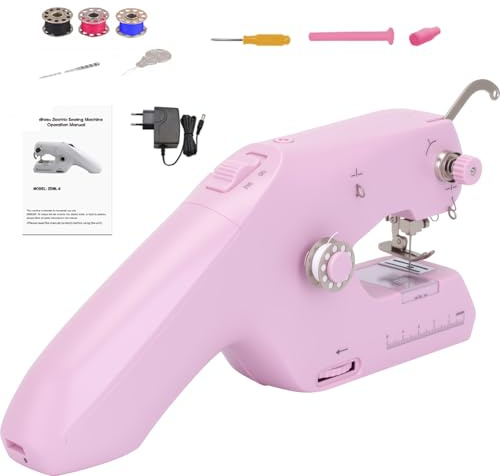 Máquina de Coser Mini Portátil Eléctrica, Máquina de Coser Manual de Doble Hilo Mini máquina de Coser Eléctrica Portátil decuada Para Principiantes, Aplicable a Ropa, Cortinas