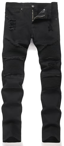 XIMXIMMTIAN Men Slim Fit Jeans Fashion Biker Jeans for Men Stretch Designer Distressed Straight Denim Pants (34, 3120 Black)