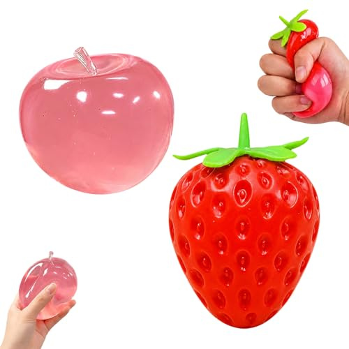 Fruit Fidget Toys, Apple Strawberry Stress Ball, Realistic Design, Anxiety Relief, Stress Toys for Birthday Party Favors, Easter Gifts, Stocking Fillers
