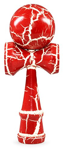 Ganzoo Kendama in faggio massello, Modello Red & White Flash Rosso Bianco, attrezzo Tradizionale di abilità con Sfera e Filo, 3 Calotte di Presa, Puntale, Misure Standard Altezza 16 cm, per Tecnica