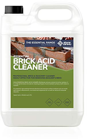 StoneCare4U Brick Acid Cleaner - 5L - External Bricks & Masonry Wall Stain Remover & Patio Cleaner for Builders Mess. Cement, Mortar, Grout & Efflorescence Stain Remover for Brick & Paving Slabs