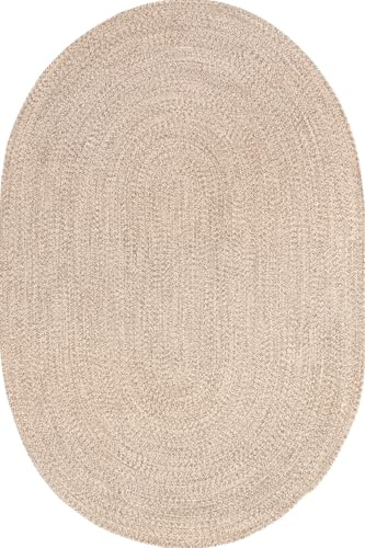 nuLOOM Oval 3' x 5' Solid Hand Braided Indoor/Outdoor Area Rug, Pet-Friendly, High Traffic, Weather Resistant, for Patio, Balcony, Bedroom, Living, Dining Room, Wynn Tan